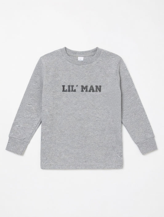Lil Man heather grey long sleeve toddler graphic T-Shirt