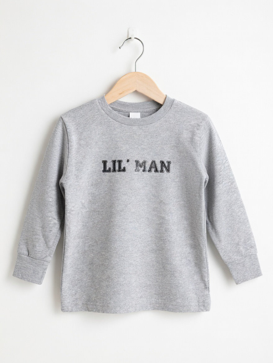 Lil Man heather grey long sleeve toddler graphic T-Shirt